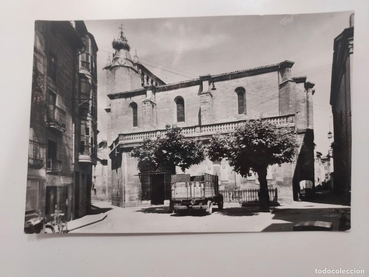 Postales: POSTAL MIRANDA DE EBRO IGLESIA Y PLAZA DE SANTA MARIA LA REAL. A&Ntilde;OS 1950. S/C. BURGOS. SICILIA 18