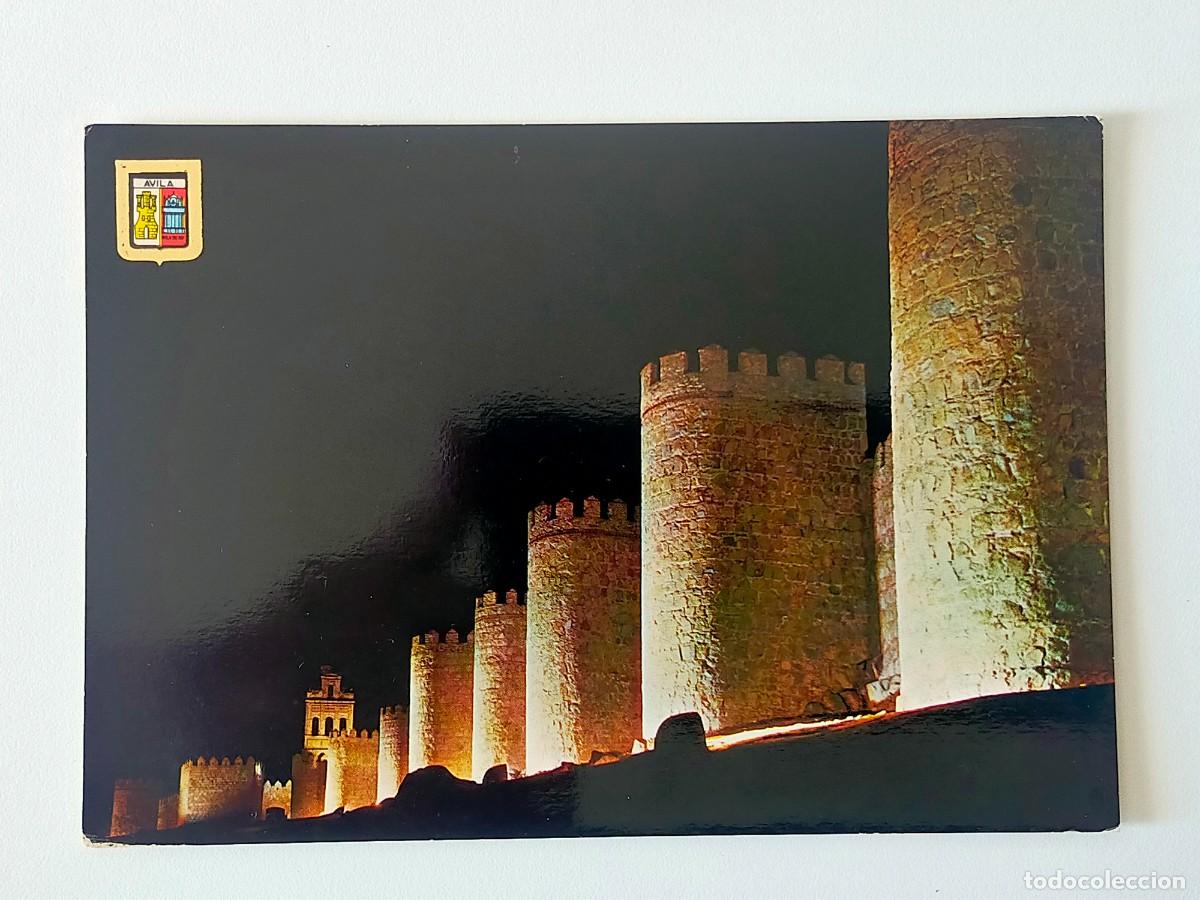Postales: Postal AVILA: Murallas. Vista Nocturna - Edic. Dom&iacute;nguez - FISA. Escudo de Oro.