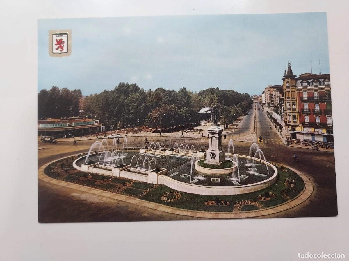 Postales: POSTAL LEON FUENTE DE GUZMAN EL BUENO Y PASEO DE CONDES DE SAGASTA. 1965. SIN CIRCULAR. SUBIRATS 27