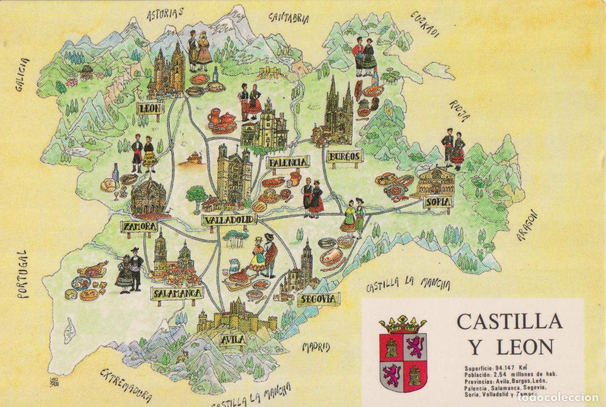 Postales: CASTILLA Y LE&Oacute;N, MAPA - S/C