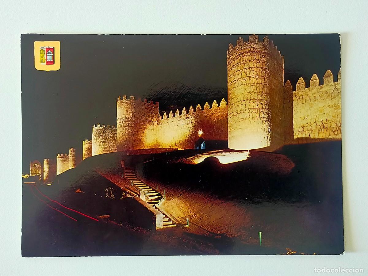 Postales: Postal AVILA: Murallas. Vista Nocturna - Edic. Dom&iacute;nguez - FISA. Escudo de Oro.