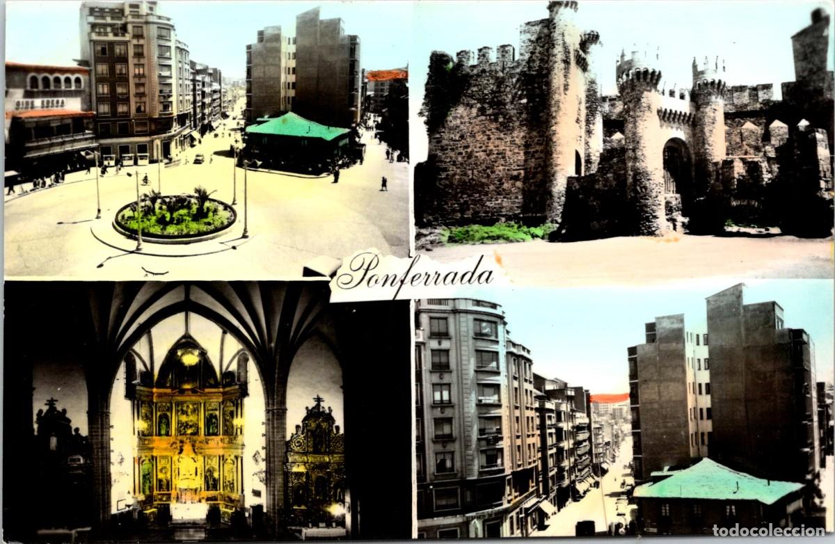 Postales: Ponferrada - Plaza Lazurtegui - Castillo Templarios - Altar Encina - Av. Jos&eacute; Antonio - Cine Edesa
