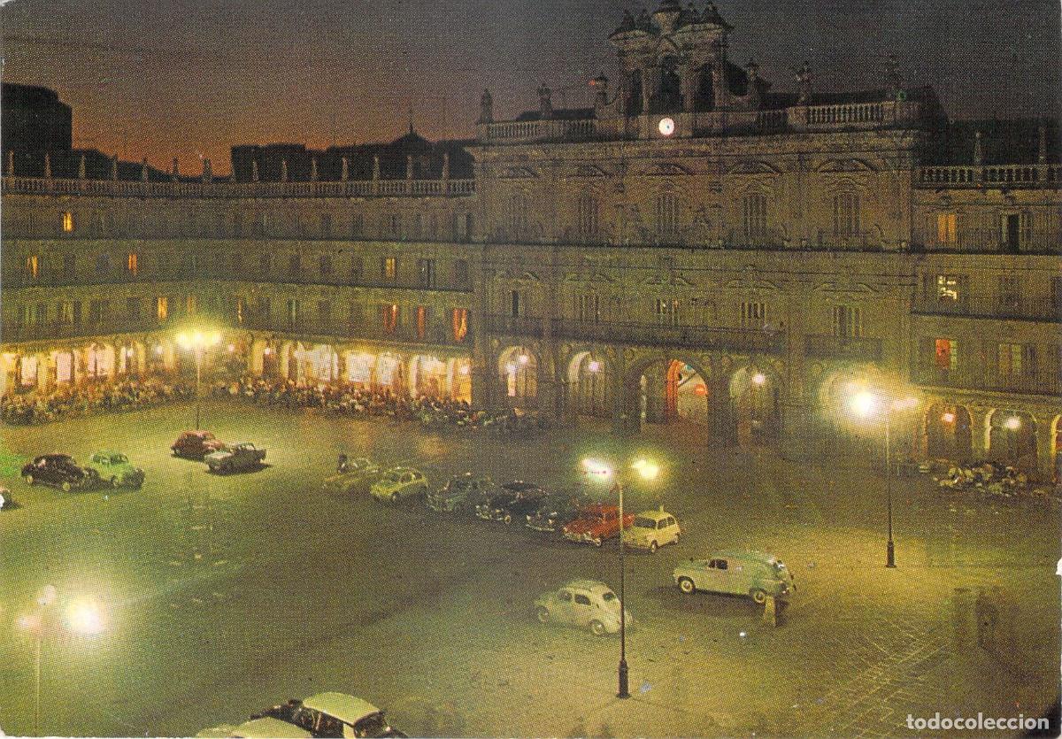 Postales: Postal de la Plaza Mayor de Salamanca iluminada de noche