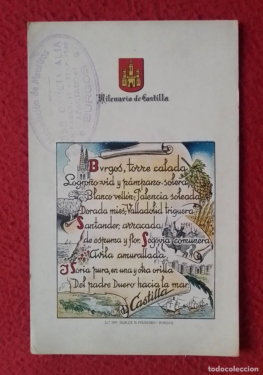 Postales: ANTIGUA POSTAL MILENARIO DE CASTILLA LIT. IMP. HIJA B. FOURNIER BURGOS..TAMP&Oacute;N HABILITACI&Oacute;N MAESTROS