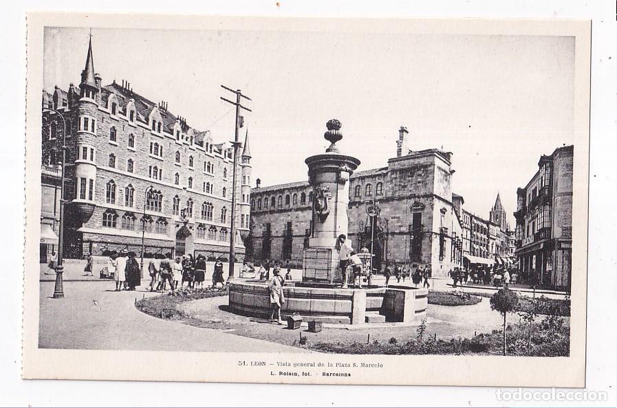 Postales: POSTAL. 51. LE&Oacute;N. VISTA GENERAL DE LA PLAZA DE SAN MARCELO
