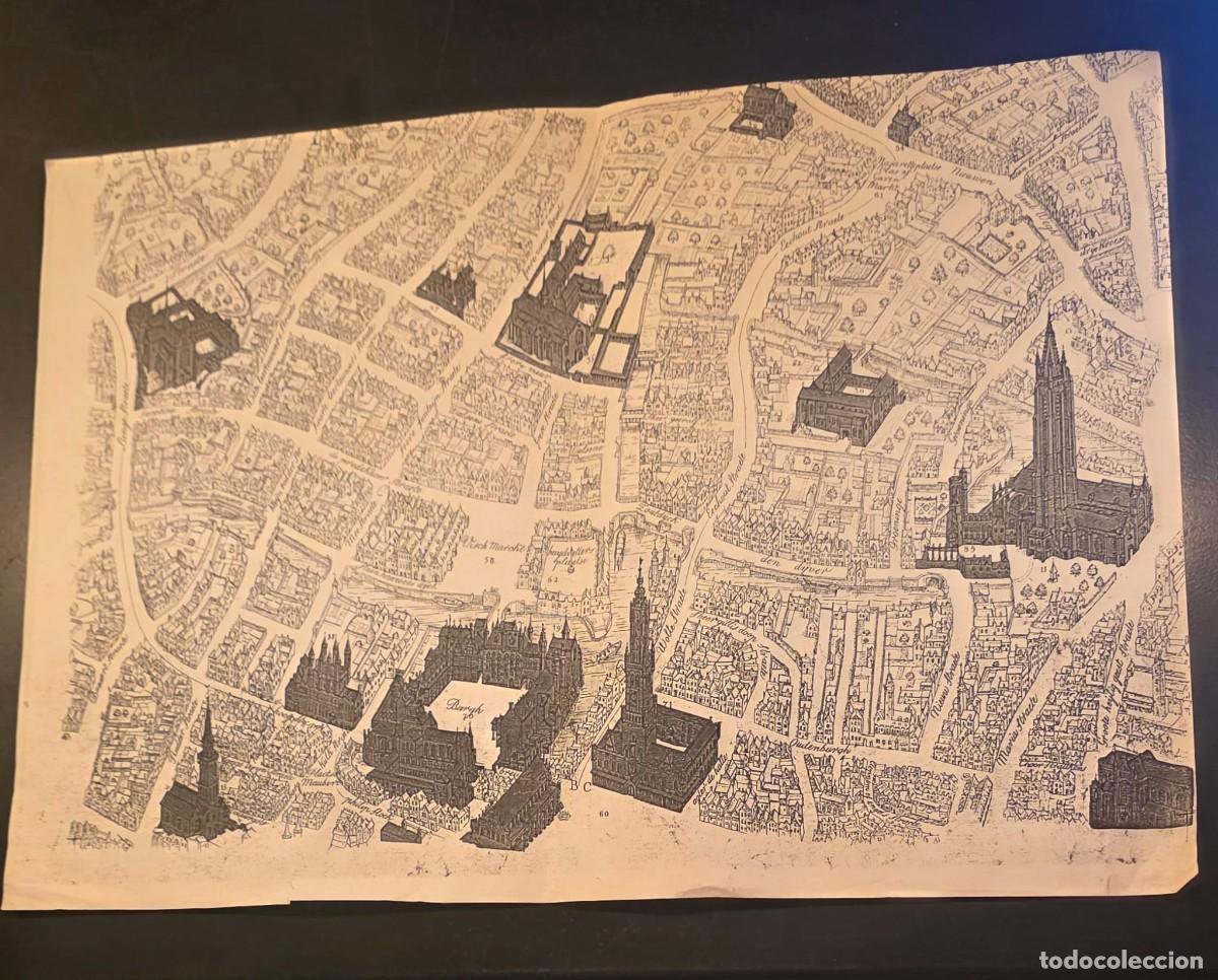 Postales: Plano antiguo de Amberes &ndash; Vista a&eacute;rea monumental de Antwerpen &ndash; Catedral y Grote Markt &ndash; 30 &times; 42 cm