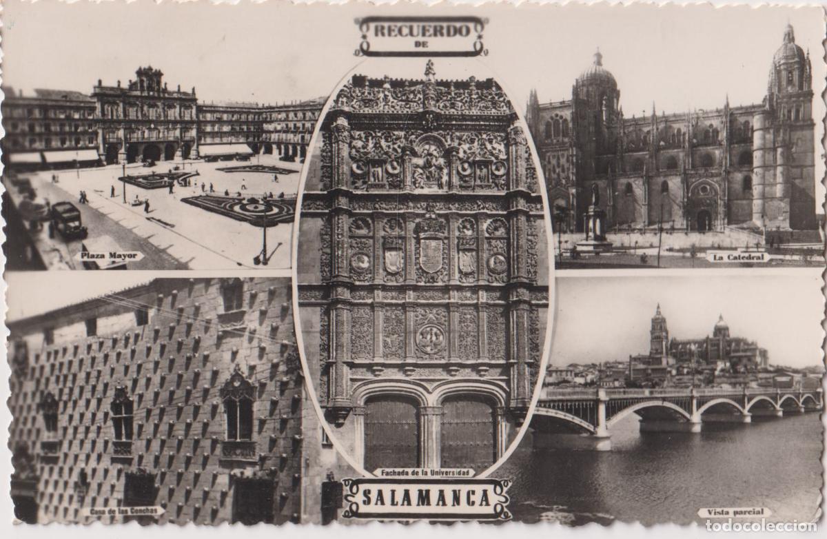 Postales: SALAMANCA, RECUERDO, PLZ.MAYOR, LA CATEDRAL, UNIVERSIDAD - CIRCULADA 1954