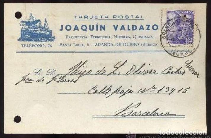 Postales: Aranda de Duero. TP comercial *Joaquin Valdazo* Circulada 1941.