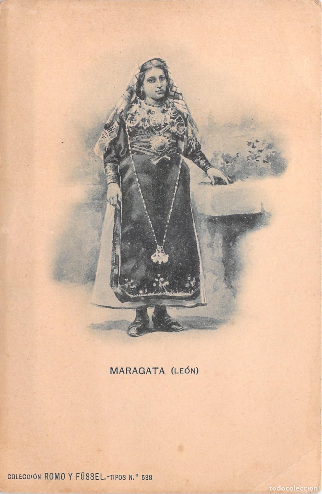 Postales: Postal de mujer maragata de Le&oacute;n con traje regional tradicional
