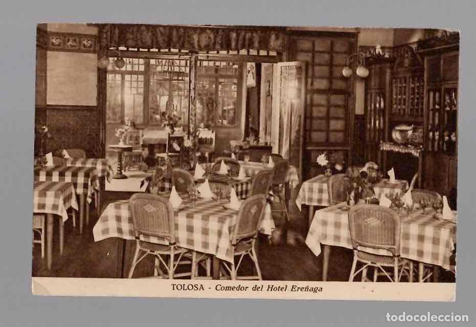 Postales: TARJETA POSTAL TOLOSA COMEDOR DEL HOTEL ERE&Ntilde;AGA. HUECOGRABADO MUMBRU