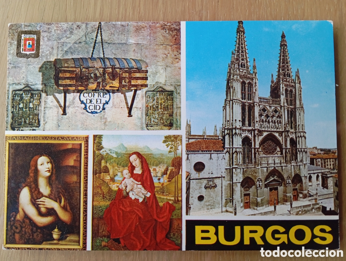 Postales: POSTAL BURGOS CATEDRAL COFRE DE EL CID LA MAGDALENA SUBIRATS CASANOVAS 127 ESCUDO DE ORO A&Ntilde;O 1968