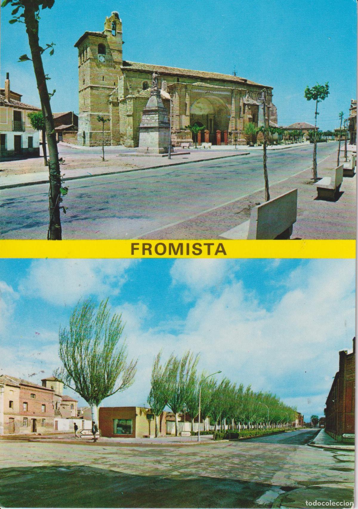 Postales: FROMISTA (PALENCIA) IGLESIA DE SAN PEDRO, AVDA.DE SANTANDER - EDICIONES SICILIA N&ordm;4 - CIRCULADA