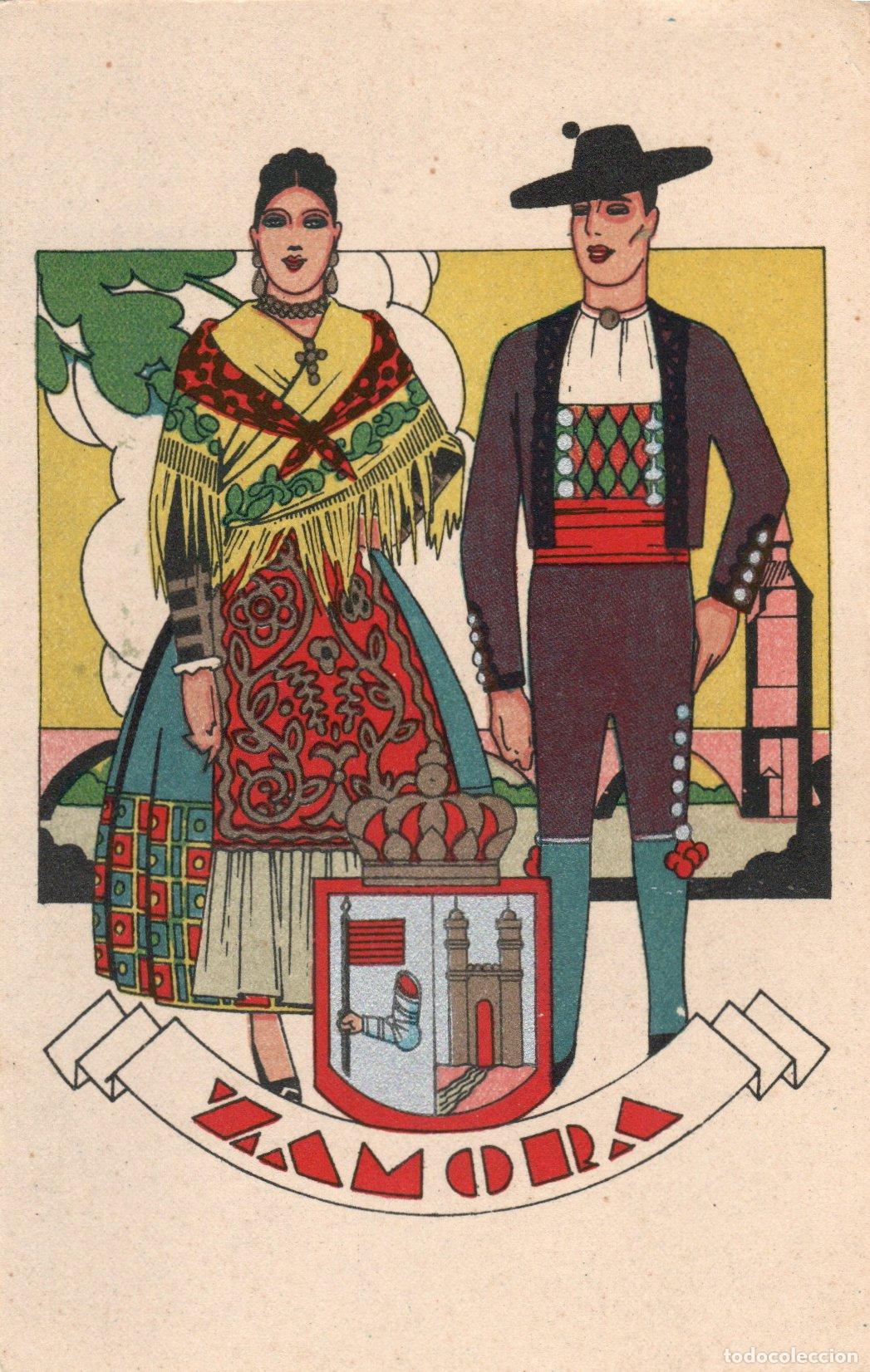Cartes Postales: BONITA POSTAL - ZAMORA - PAREJA ATAVIADOS CON TIPICO TRAJE REGIONAL - ESCUDO - PUBLICACIONES CIAGARA