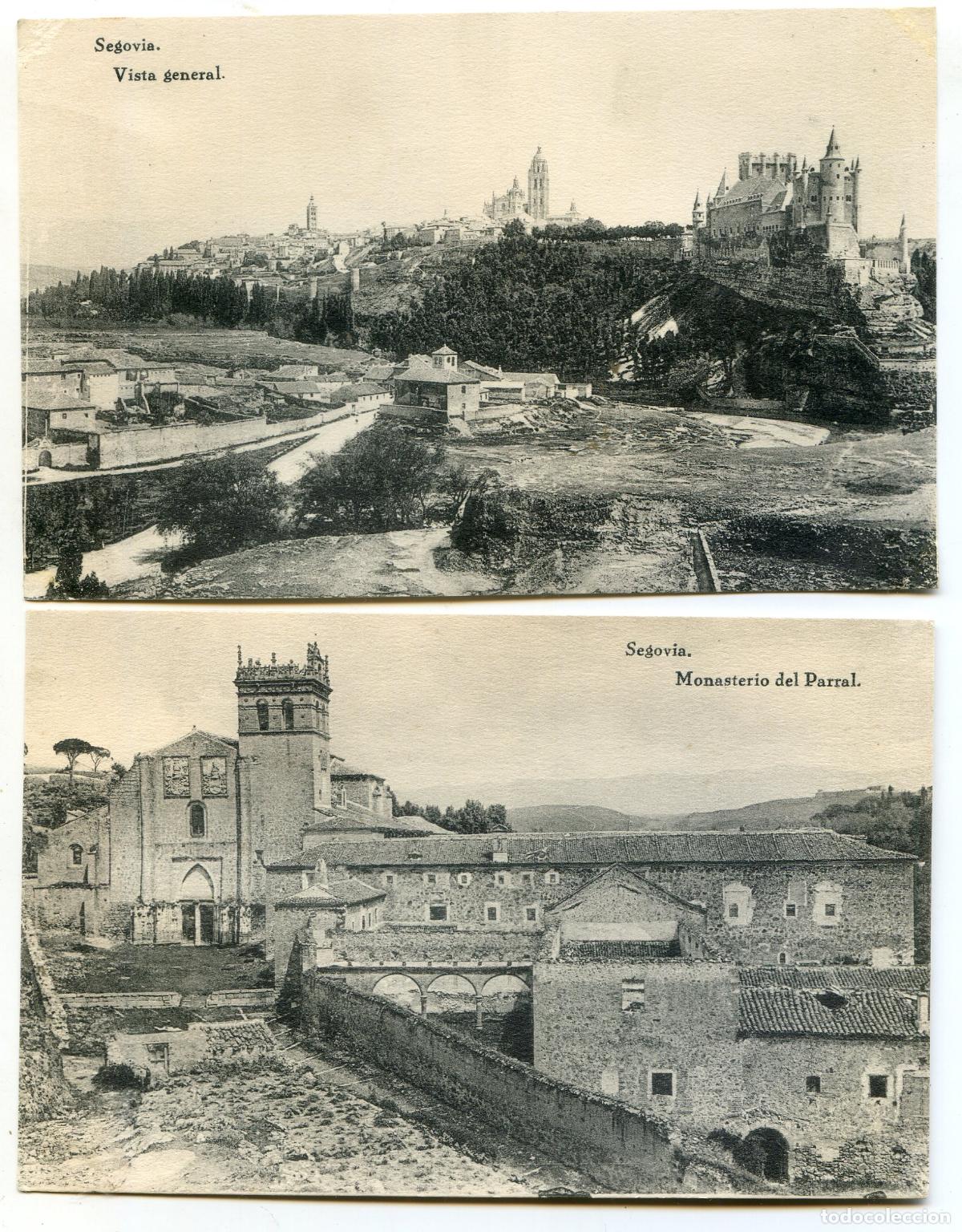 Postales: Segovia, dos postales, vista general y Monasterio del Parral, Fototipia Hauser y Menet