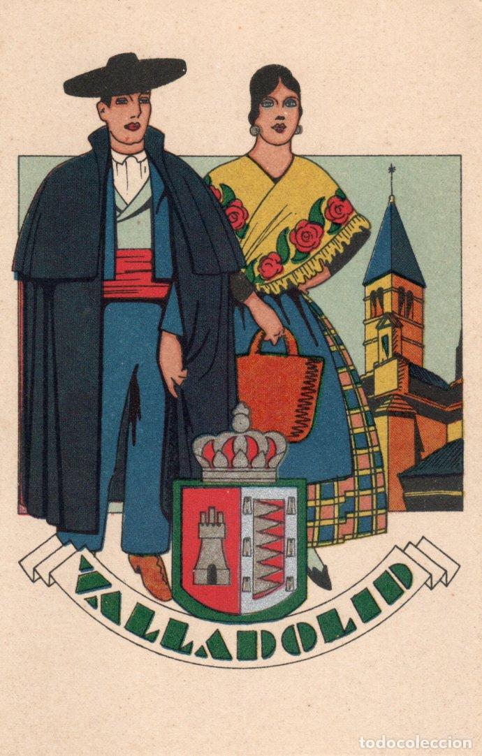 Cartes Postales: BONITA POSTAL - VALLADOLID - PAREJA CON TRAJES REGIONAL Y ESCUDO - PUBLICACIONES CIAGARA