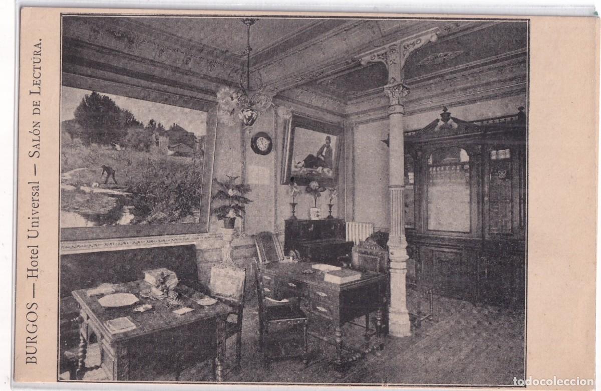 Cartes Postales: Burgos. Hotel Universal. Sal&oacute;n de lectura. Circulada, sello desprendido.