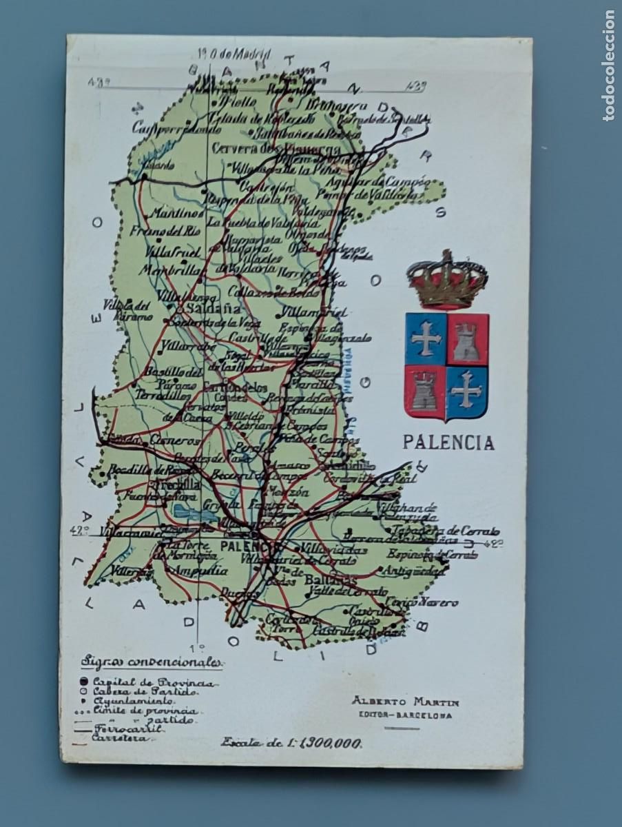 Postais: DIF&Iacute;CIL POSTAL N&deg; 34 PALENCIA MAPA PLANO ED ATLAS GEOGRAFICO ESPA&Ntilde;A PERFECTA CONSERV