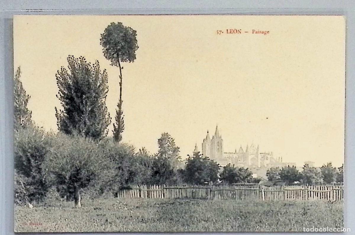 Cartoline: LE&Oacute;N. PAISAJE. VISTA DE LA CATEDRAL.Tarjeta postal antigua en blanco y negro
