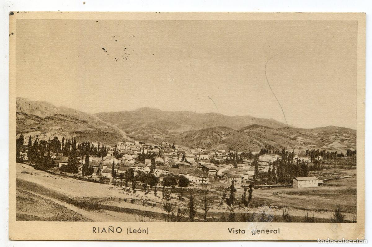 Cartes Postales: Ria&ntilde;o, Le&oacute;n. Vista general. Isa&iacute;as Garc&iacute;a, papeler&iacute;a. Circulada