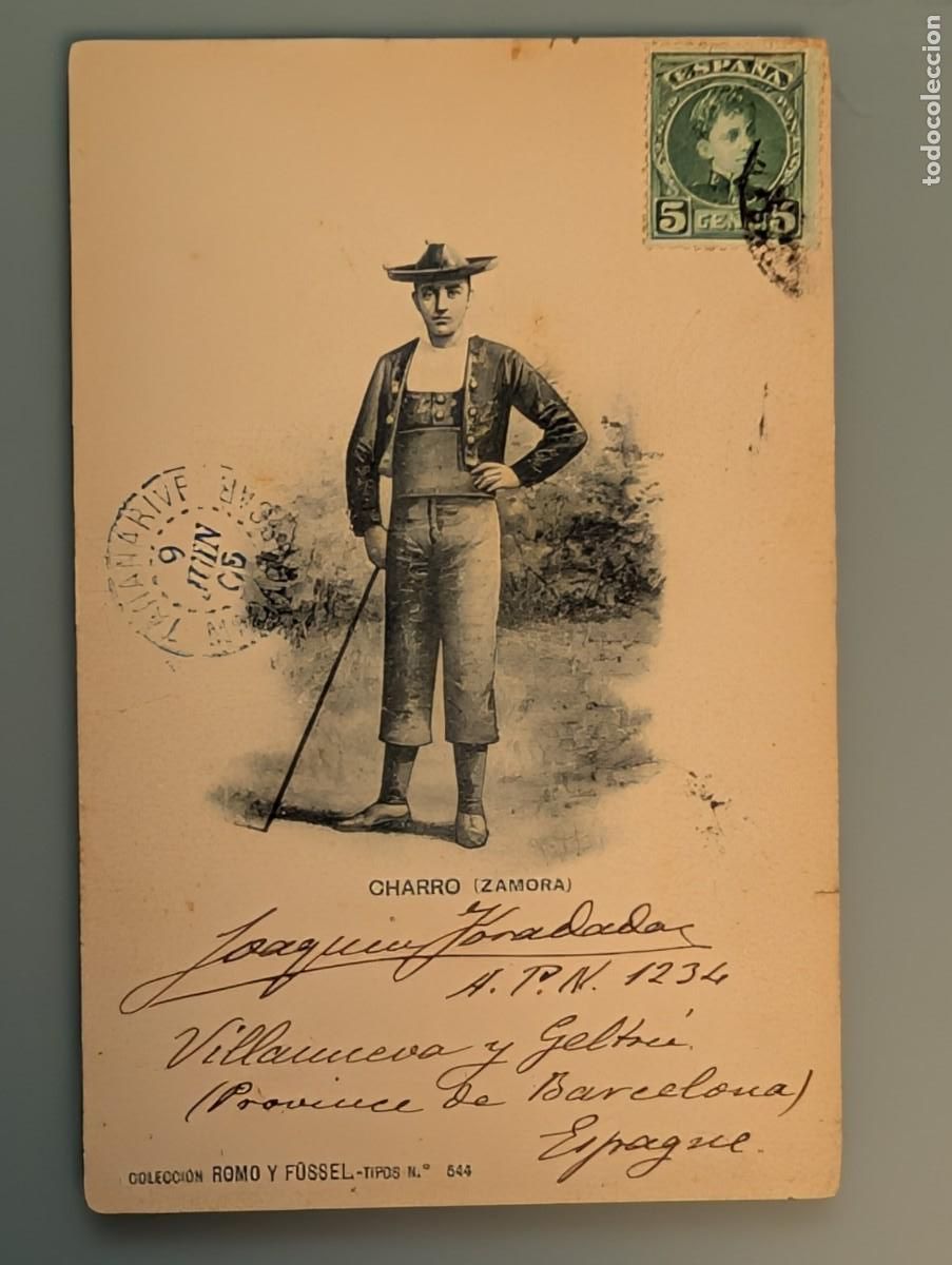Postales: POSTAL TIPOS DEL PAIS N&ordm; 544 CHARRO ZAMORA CROMO Y FUSSEL CIRCULADA A MADAGASCAR SIN DIVIDI PERFECTA