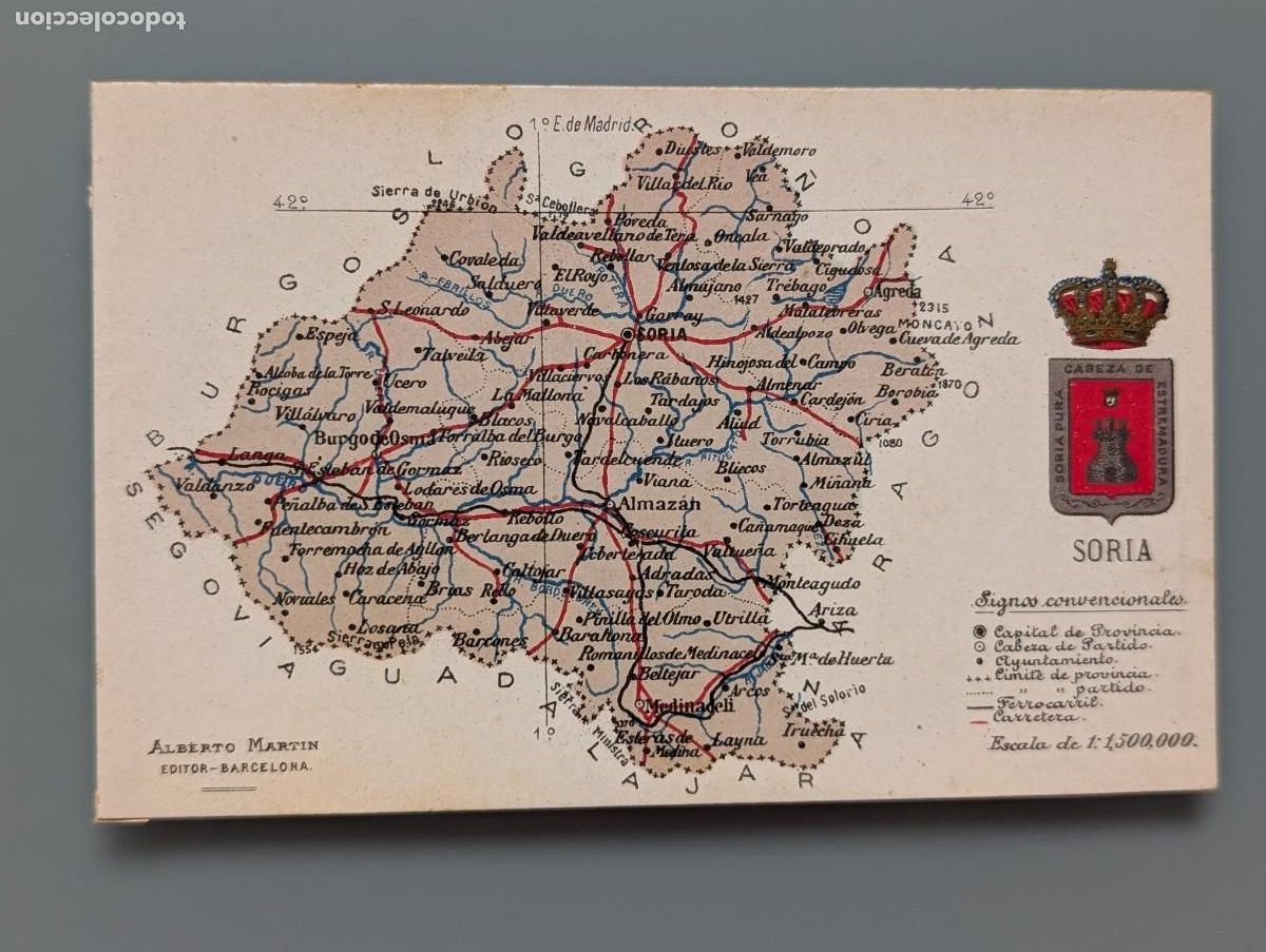 Postales: BONITA POSTAL MAPA SORIA CASTILLA EDIC ATLAS GEOGRAFICO DE ESPA&Ntilde;A Y PORTUGAL PERFECTA CONSERVACION