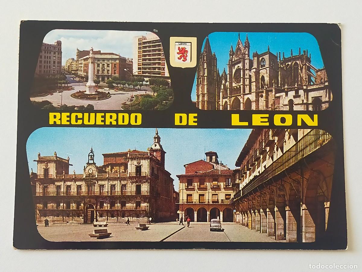 Postales: Postal LEON: Plaza Calvo Sotelo / Catedral / Plaza Mayor - Subirats Casanovas - FISA. Escudo de Oro.