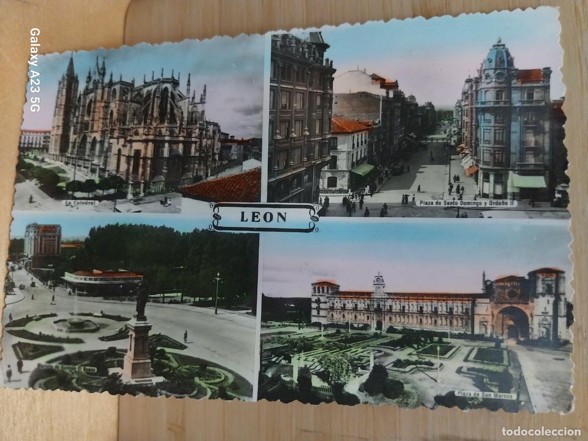 Postales: LEON VISTAS POSTAL CIRCULADA A&Ntilde;O 1954 COLOREADA ANIMADA