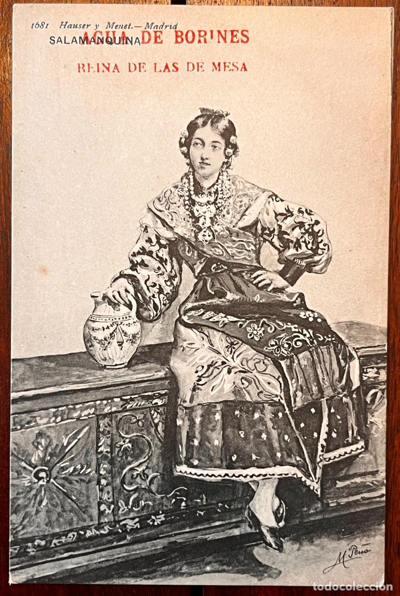 Postales: Salamanquina, mujer de Salamanca con traje tradicional, 1681 Hauser y Menet, conn publicidad de Agua