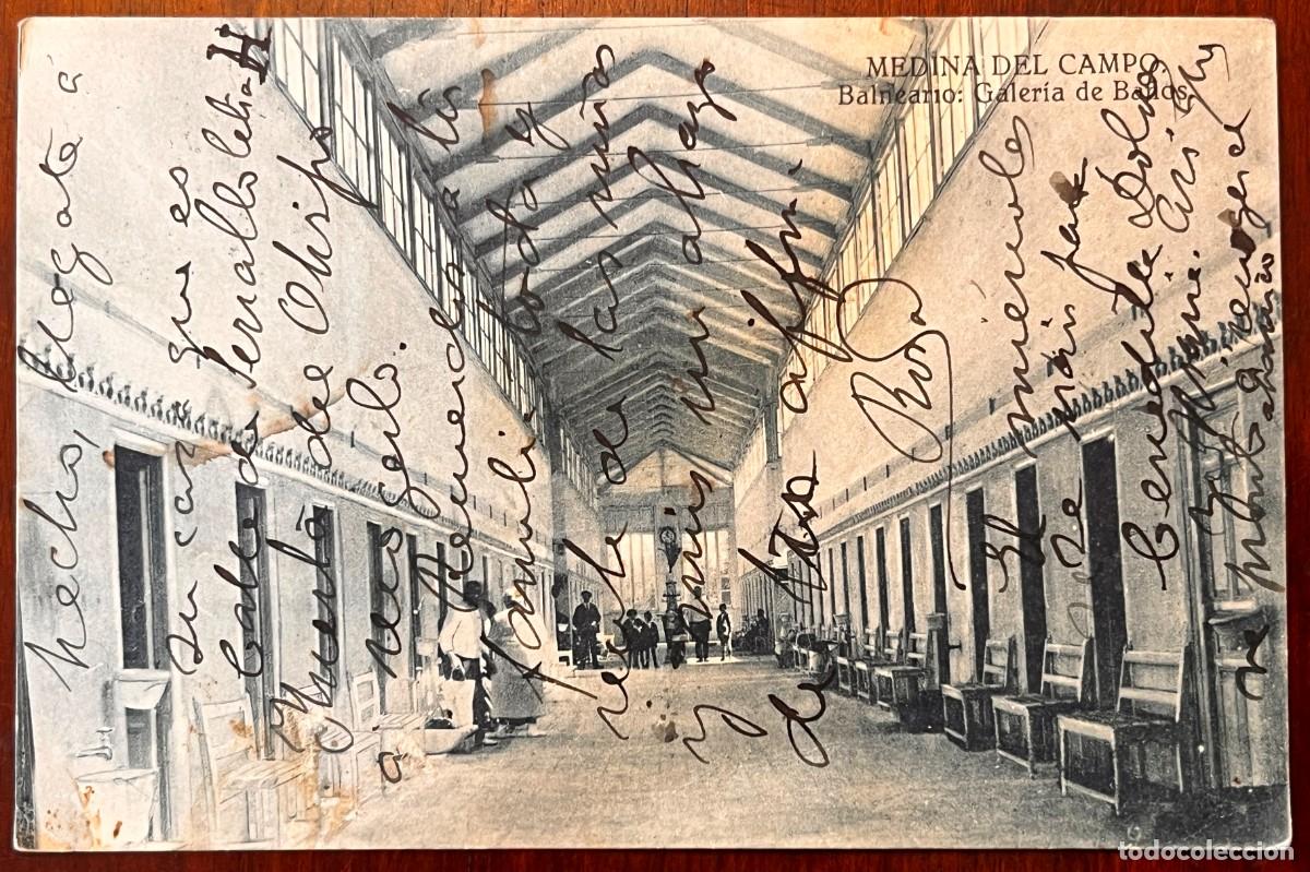 Postales: MEDINA DEL CAMPO (VALLADOLID) BALNEARIO: GALERIA DE BA&Ntilde;OS, PAPELERIA RICARDO SENDINO, CIRCULADA Y DI