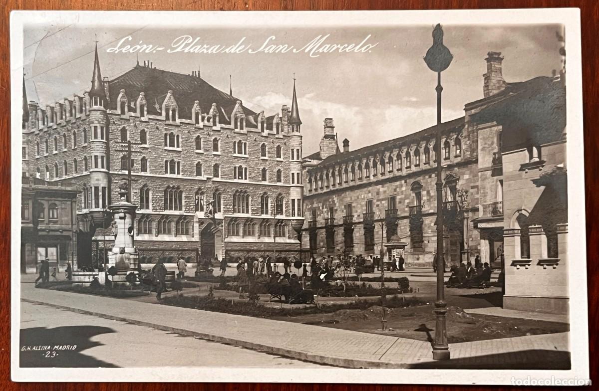 Postales: FOTO POSTAL DE LEON, PLAZA DE SAN MARCELO, ED. ALSINA, CIRCULADA EN 1934