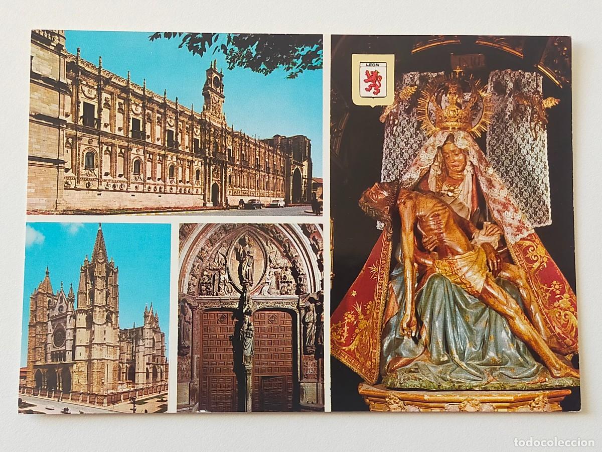 Postales: Postal LEON: San Marcos / Virgen del Camino / Catedral - Subirats Casanovas - FISA. Escudo de Oro.