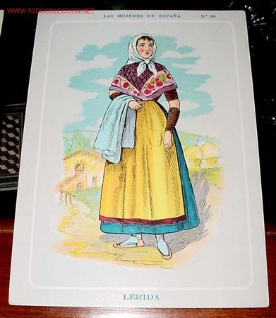 Postales: ANTIGUA LITOGRAFIA CON TRAJE REGIONAL DE  LERIDA - TAMA&Ntilde;O 21,50 X 15,50 CMS. (EL DOBLE QUE UNA POSTA