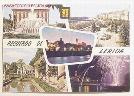 Postales: 1783 - LERIDA - FUENTE MONUMENTAL - PL. GOBIERNO CIVIL - SURTIDOR - VISTA NOCTURNA . No circulada .