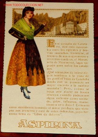Postales: ANTIGUA POSTAL ORIGINAL DE ASPIRINA BAYER A&Ntilde;OS 20 - PUBLICIDAD CON TRAJE REGIONAL DE CATALU&Ntilde;A