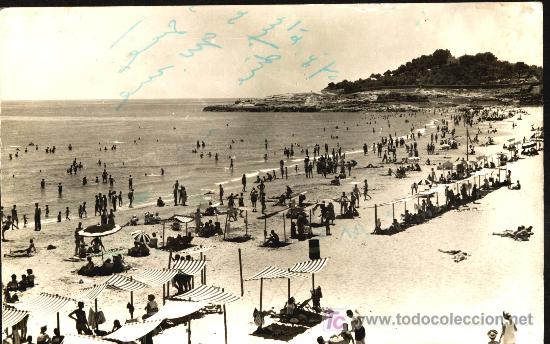 Postales: TARRAGONA . Playa Rabassada, toldos - Foto 1