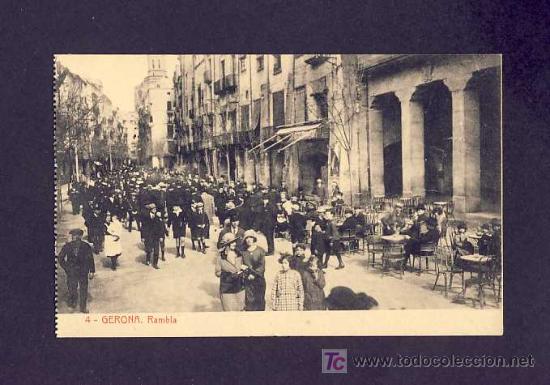 Postales: Postal de GIRONA: Rambla (Ed.J.Roca, num.4) (animada) - Foto 1