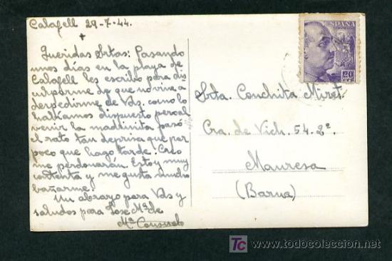 Postales: Calafell. *Playa* Ed. Ram&iacute;rez. Circulada 1944. - Foto 2