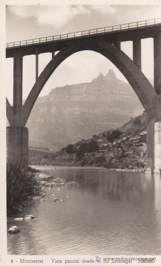 Cartes Postales: POSTAL DE MONTSERRAT N&ordm;4, VISTA PARCIAL DESDE EL RIO LLOBREGAT  FOTOGRAFICA