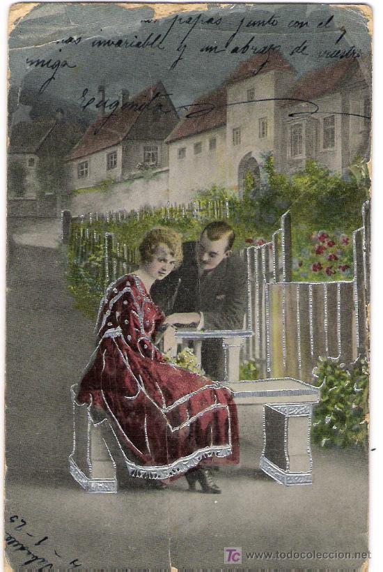 Cartoline: PAREJA EN BANCO                 SABADELL A&Ntilde;O 1925*