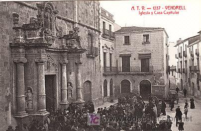 Postales: POSTAL DE VENDRELL A.T.V. N&ordm;1237, IGLESIA Y CASA CAPITULAR - Foto 1