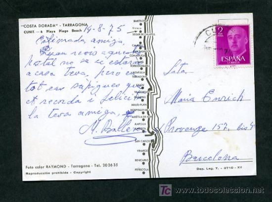 Postales: Cunit. *Playa* Ed. Raymond n&ordm; 6. Circulada 1975. - Foto 2