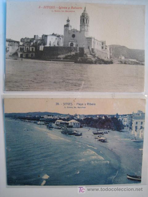 Postales: SITGES: IGLESIA Y BALUARTE + PLAYA Y RIBERA. LOTE 2 POSTALES - Foto 1