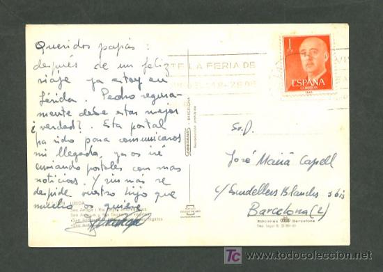 Postales: Lleida. Ed. Soberanas n&ordm; 1378. Circulada. - Foto 2