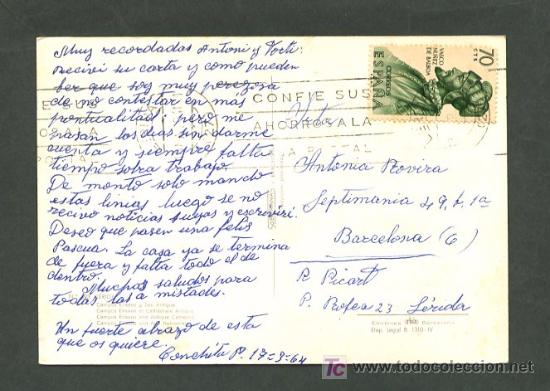 Postales: Lleida. Ed. Soberanas n&ordm; 393. Circulada 1964. - Foto 2