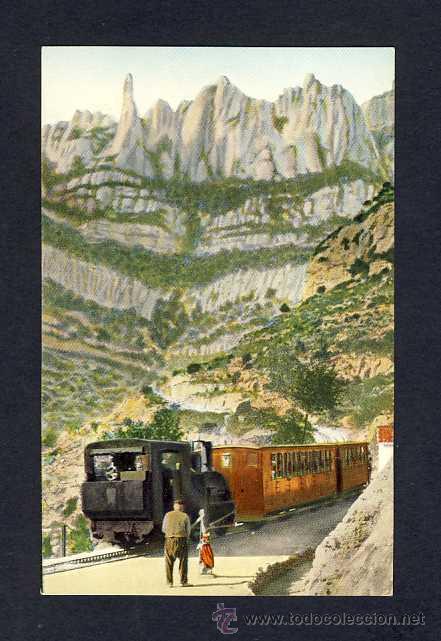 Postales: Postal de MONTSERRAT: La muntanya des del pas a nivell. Tren (Thomas num.6)