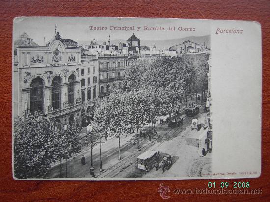 Postales: BARCELONA - TEATRO PRINCIPAL Y RAMBLA DEL CENTRO - Foto 1