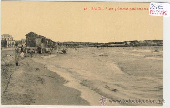 Postcards: (PS-7435)POSTAL DE SALOU(TARRAGONA)-PLAYA Y CASETAS PARA SE&Ntilde;ORAS