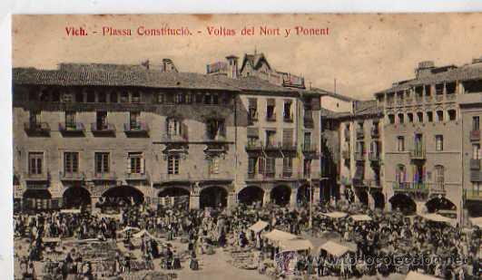 Postales: VICH - PLASSA CONSTITUCIO - VOLTAS DEL NORT Y PONENT - Foto 1