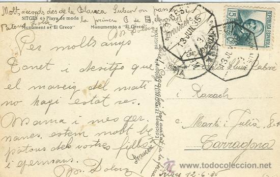 Postales: BARCELONA. SITGES. PLAYA DE MODA. CIRCULADA EN 1935. - Foto 2
