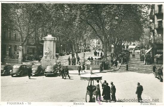 Postales: FIGUERAS. RAMBLA. HACIA 1950. - Foto 1